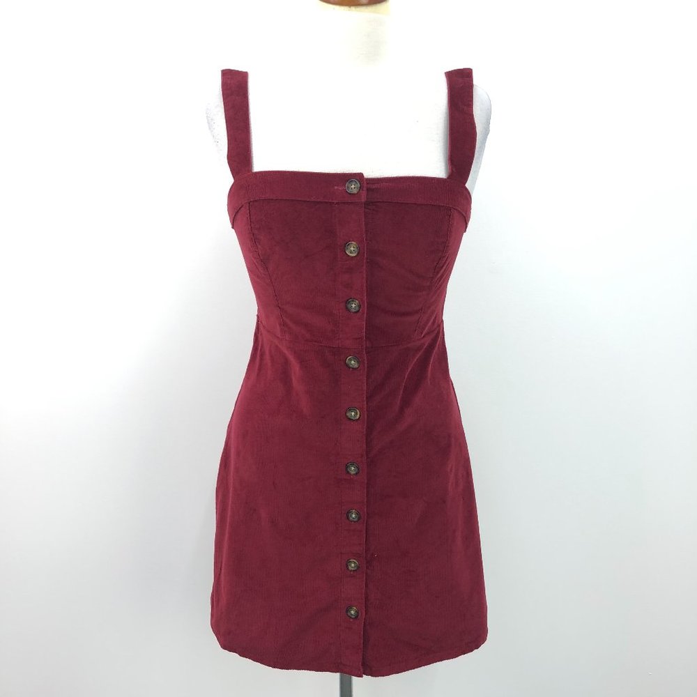 Hollister Burgundy Corduroy Button Mini Dress